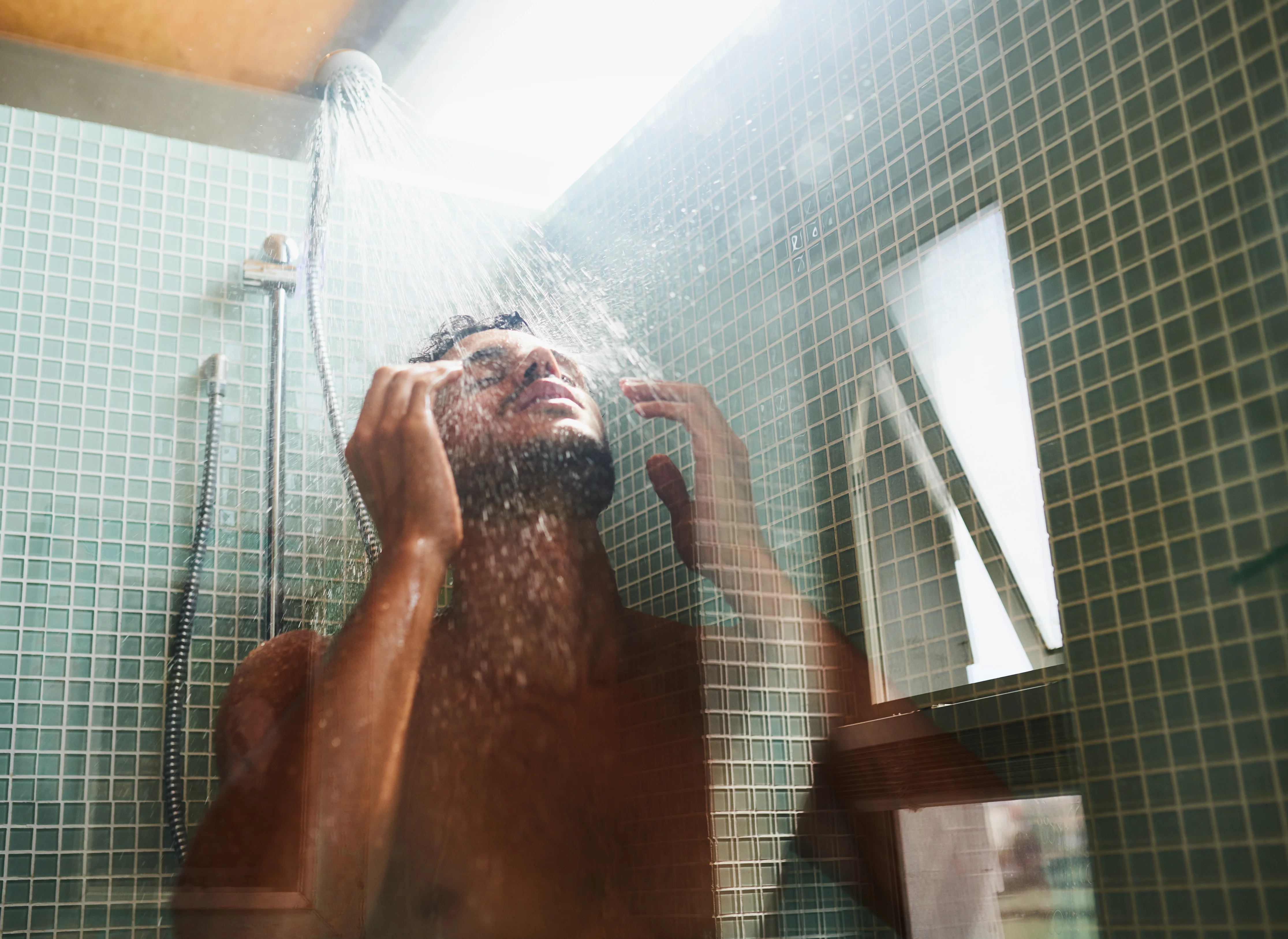 man in shower